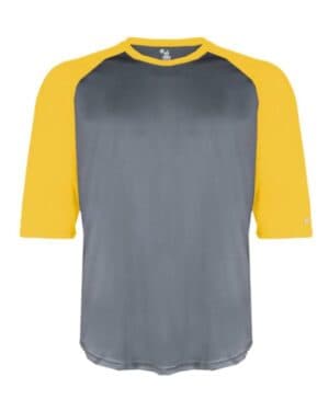 GRAPHITE/ GOLD Badger 4133 b-core three-quarter sleeve baseball t-shirt