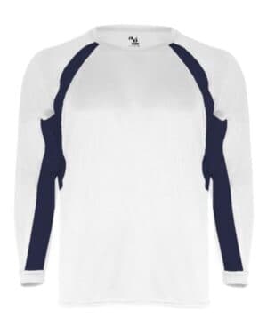 WHITE/ NAVY Badger 4154 b-core hook long sleeve t-shirt