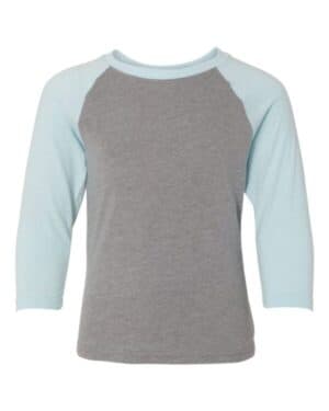 ICE BLUE SLEEVES/ DARK HEATHER GREY BODY 3352 youth cvc three-quarter sleeve raglan t-shirt