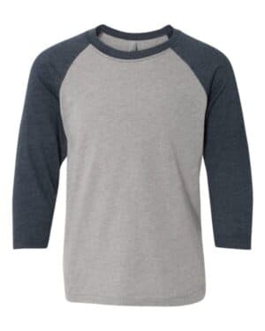 MIDNIGHT NAVY SLEEVES/ DARK HEATHER GREY BODY 3352 youth cvc three-quarter sleeve raglan t-shirt