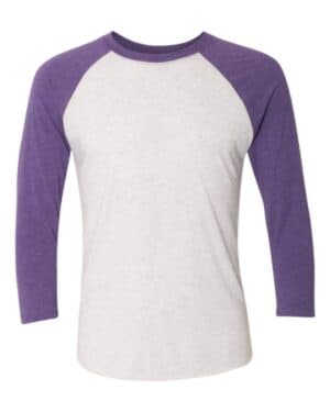 PURPLE RUSH SLEEVES/ HEATHER WHITE BODY Next level 6051 triblend three-quarter raglan t-shirt