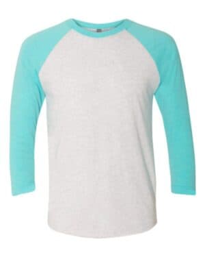 TAHITI BLUE SLEEVES/ HEATHER WHITE BODY Next level 6051 triblend three-quarter raglan t-shirt