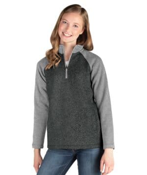 5014CR women's quarter zip color blocked heathered fleece