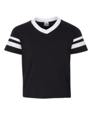 BLACK/ WHITE Augusta sportswear 361 youth v-neck jersey with striped sleeves