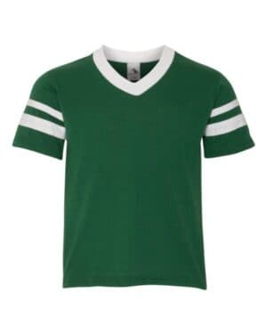 DARK GREEN/ WHITE Augusta sportswear 361 youth v-neck jersey with striped sleeves
