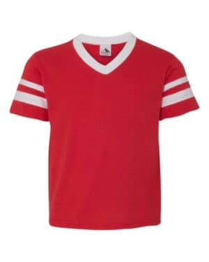 RED/ WHITE Augusta sportswear 361 youth v-neck jersey with striped sleeves