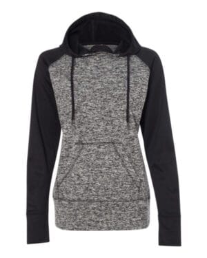 CHARCOAL FLECK/ BLACK 8618 womens colorblocked cosmic fleece hooded sweatshirt