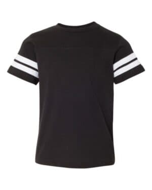 BLACK SOLID/ WHITE Lat 6137 youth football fine jersey tee
