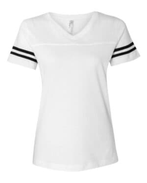 WHITE SOLID/ BLACK Lat 3537 women's football v-neck fine jersey tee