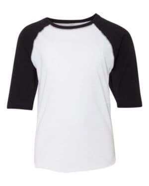 WHITE SOLID/ BLACK 6130 youth baseball fine jersey three-quarter sleeve tee