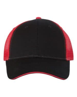 BLACK/ RED Valucap S102 sandwich trucker cap