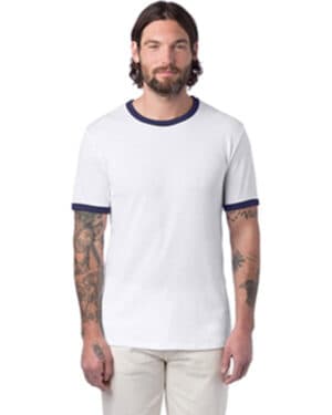 WHITE/ NAVY Alternative 5103BP unisex keeper ringer t-shirt