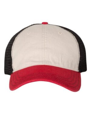 STONE/ BLACK/ RED Richardson 111 garment-washed trucker cap