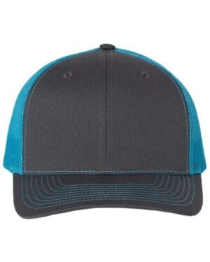 CHARCOAL/ NEON BLUE Richardson 112 adjustable snapback trucker cap