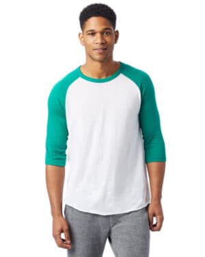 WHITE/ GREEN Alternative 5127BP men's vintage keeper baseball t-shirt