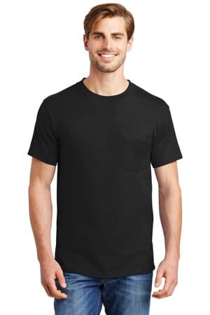 BLACK 5190 hanes beefy-t-100% cotton t-shirt with pocket