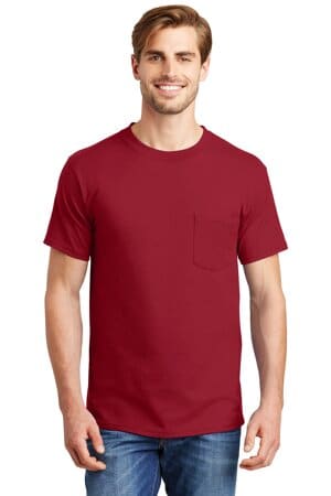 5190 hanes beefy-t-100% cotton t-shirt with pocket