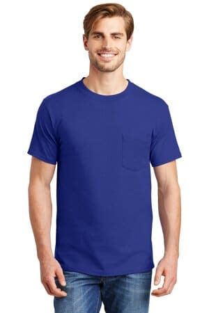 DEEP ROYAL 5190 hanes beefy-t-100% cotton t-shirt with pocket
