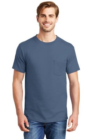 DENIM BLUE 5190 hanes beefy-t-100% cotton t-shirt with pocket