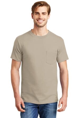 5190 hanes beefy-t-100% cotton t-shirt with pocket