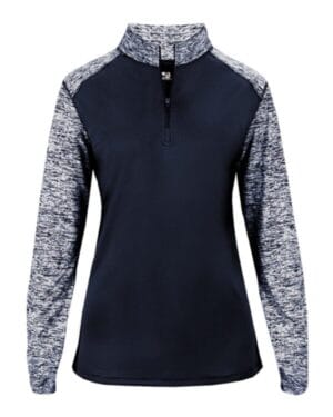 NAVY/ NAVY BLEND Badger 4198 women's sport blend quarter-zip pullover