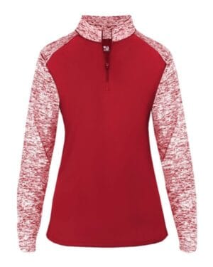 RED/ RED BLEND Badger 4198 women's sport blend quarter-zip pullover