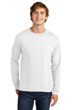 WHITE 5286 hanes essential-t 100% cotton long sleeve t-shirt