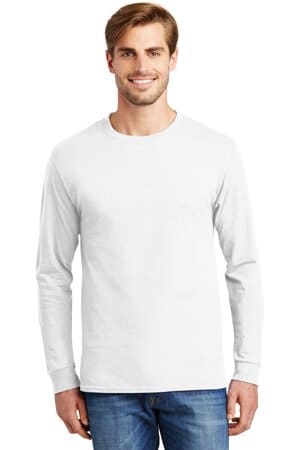 WHITE 5586 hanes-authentic 100% cotton long sleeve t-shirt