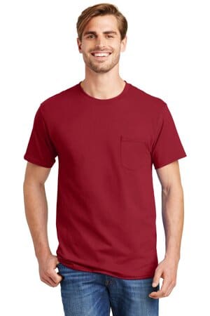 DEEP RED 5590 hanes-authentic 100% cotton t-shirt with pocket