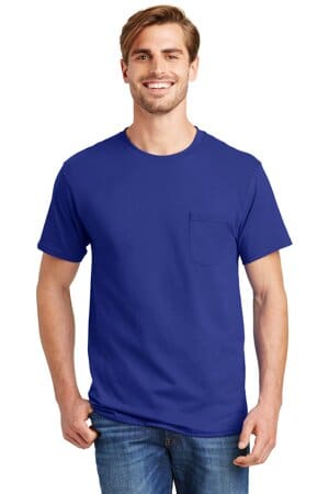 DEEP ROYAL 5590 hanes-authentic 100% cotton t-shirt with pocket
