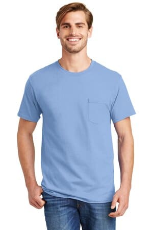 LIGHT BLUE 5590 hanes-authentic 100% cotton t-shirt with pocket