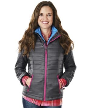 GREY/PINK Charles river 5640CR women's lithium quilted jacket