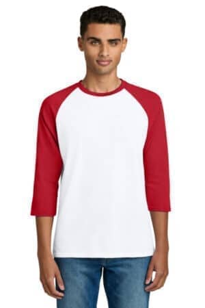 WHITE/ RED 5700 gildan heavy cotton 3/4-sleeve raglan t-shirt
