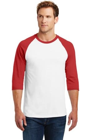 WHITE/ RED 5700 gildan heavy cotton 3/4-sleeve raglan t-shirt