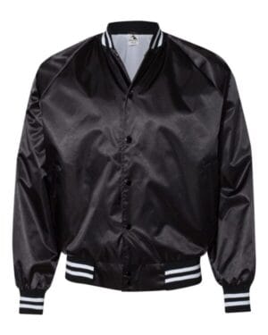 BLACK/ WHITE Augusta sportswear 3610 satin baseball jacket striped trim