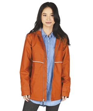 ORANGE/STRIPE 5996CR women's new englander rain jacket with printed lining
