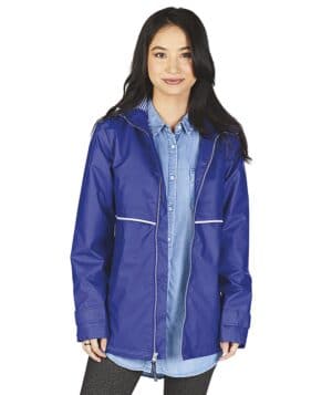 ROYAL/STRIPE 5996CR women's new englander rain jacket with printed lining