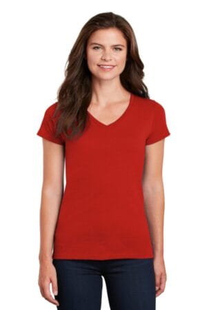 RED 5V00L gildan ladies heavy cotton 100% cotton v-neck t-shirt