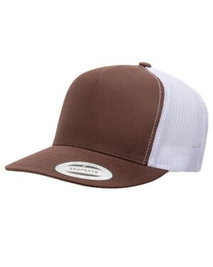 BROWN/ WHITE Yupoong 6006 adult 5-panel classic trucker cap