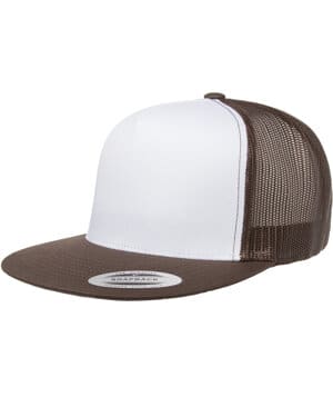 BROWN/ WHT/ BRWN 6006W adult classic trucker with white front panel cap