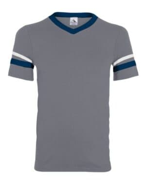 GRAPHITE/ NAVY/ WHITE Augusta sportswear 361 youth v-neck jersey with striped sleeves