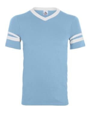 LIGHT BLUE/ WHITE Augusta sportswear 361 youth v-neck jersey with striped sleeves