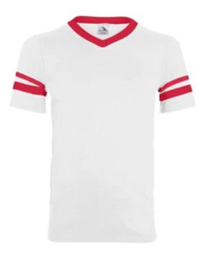 Augusta sportswear 361 youth v-neck jersey with striped sleeves