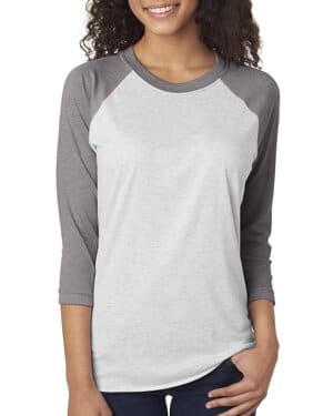 PR HTHR/ HTR WHT Next level apparel 6051 unisex triblend three-quarter sleeve raglan