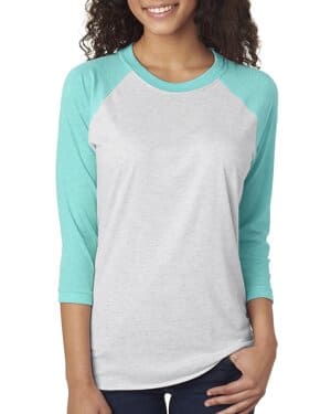 T BLUE/ HTHR WHT Next level apparel 6051 unisex triblend three-quarter sleeve raglan