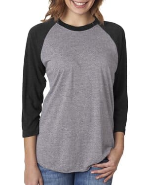 VIN BLK/ PR HTHR Next level apparel 6051 unisex triblend three-quarter sleeve raglan