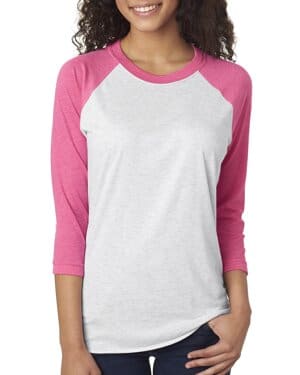 VT PINK/ HTR WHT Next level apparel 6051 unisex triblend three-quarter sleeve raglan