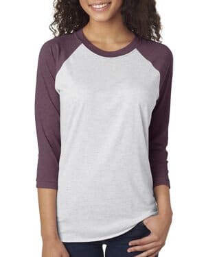 VIN PUR/ HTR WHT Next level apparel 6051 unisex triblend three-quarter sleeve raglan