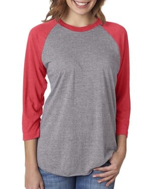 VIN RED/ PR HTHR Next level apparel 6051 unisex triblend three-quarter sleeve raglan