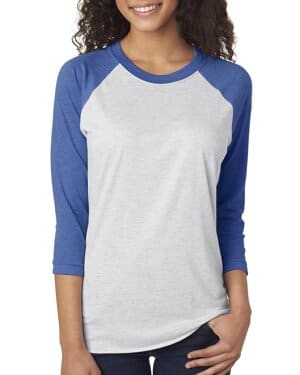 VIN RYL/ HTR WHT Next level apparel 6051 unisex triblend three-quarter sleeve raglan